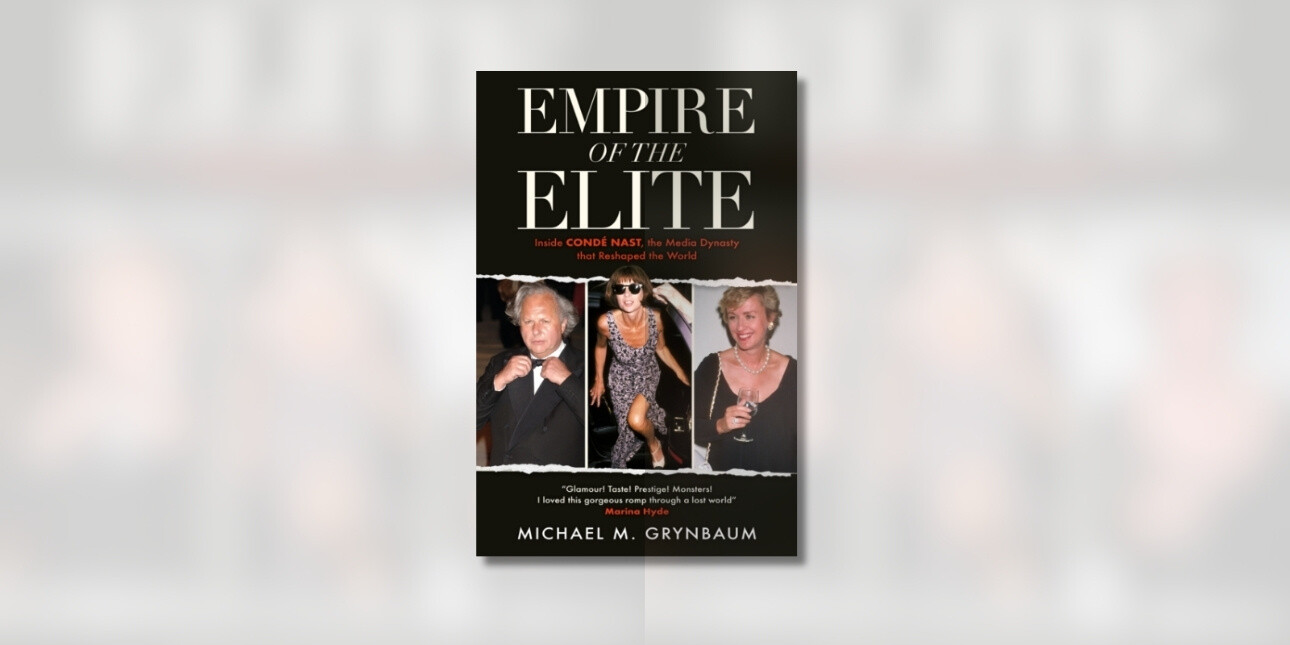 The black book cover of Empire of the Elite featuring colour portraits of Graydon Carter, Anna Wintour and Tina Brown.