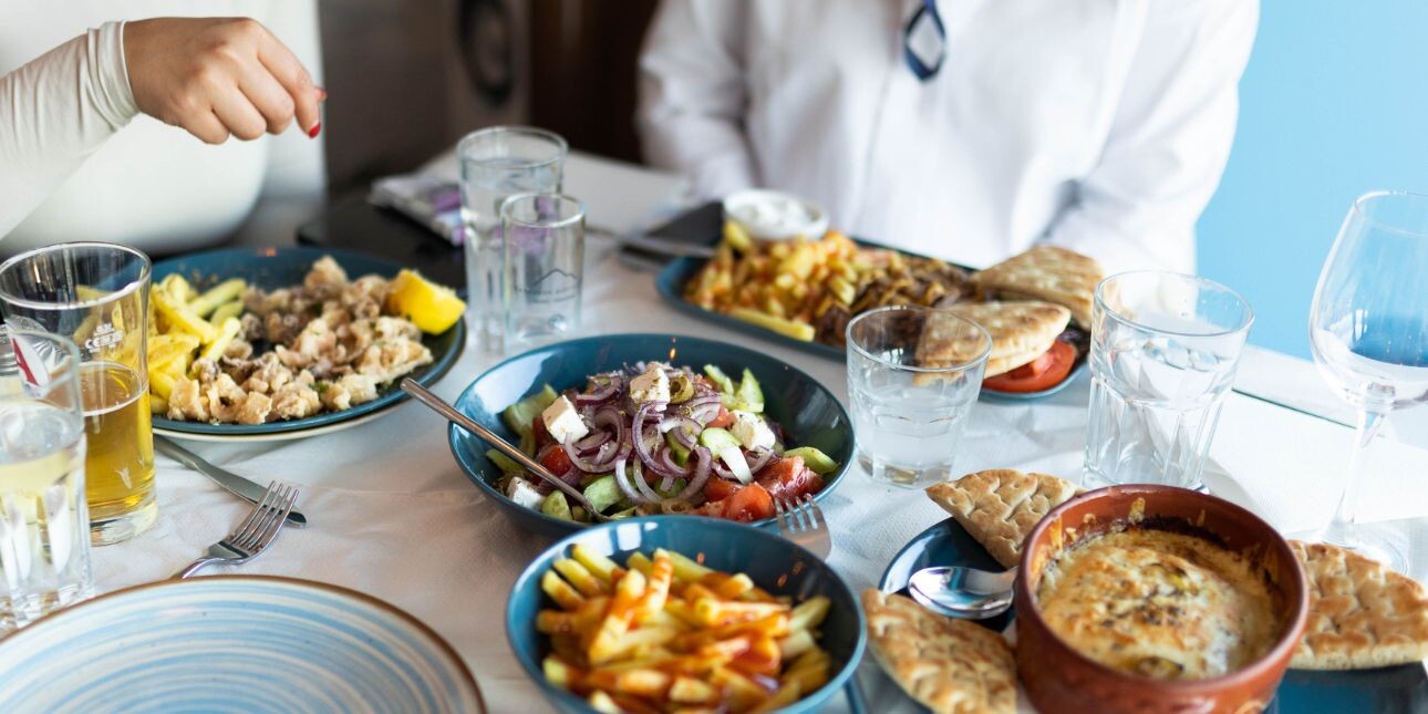 Greek food served at restaurant