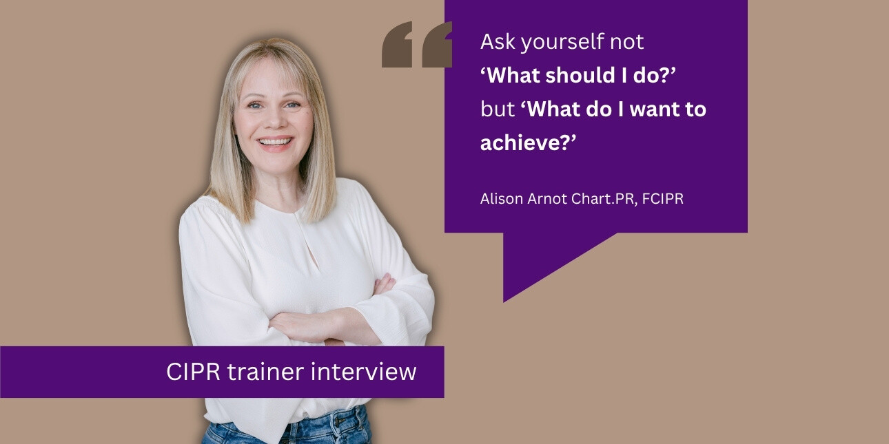 A cut out of Alison Arnot. A quote reads: Ask yourself not what should I do? but what do I want to achieve?