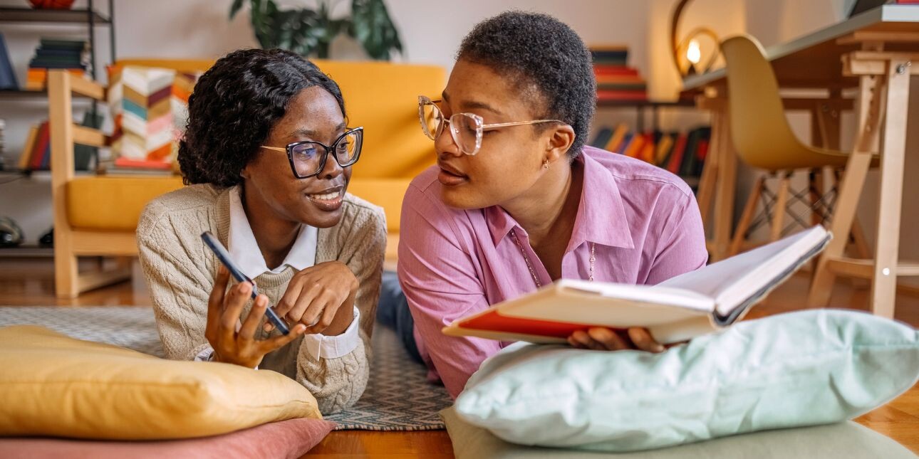 students reading