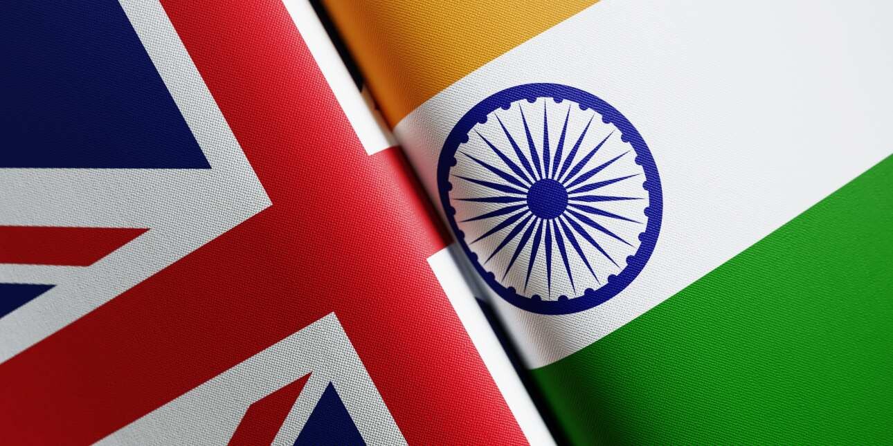 A montage of the British and Indian flags.