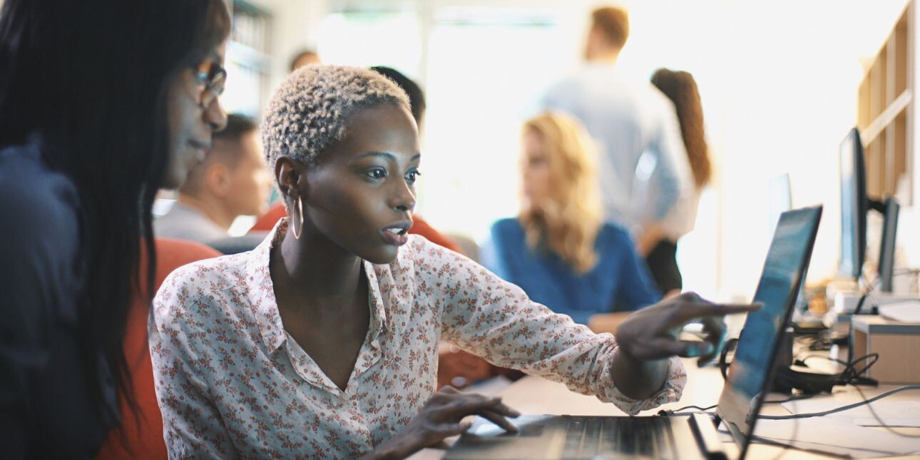 women professional research laptop