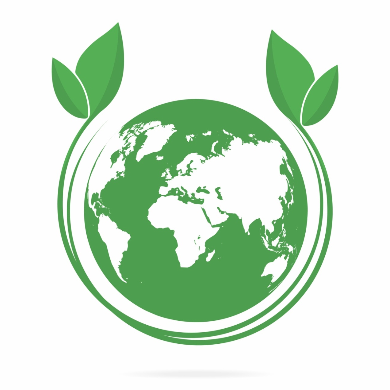Green and white illustration of the globe outlined by green shoots and four leaves at the top