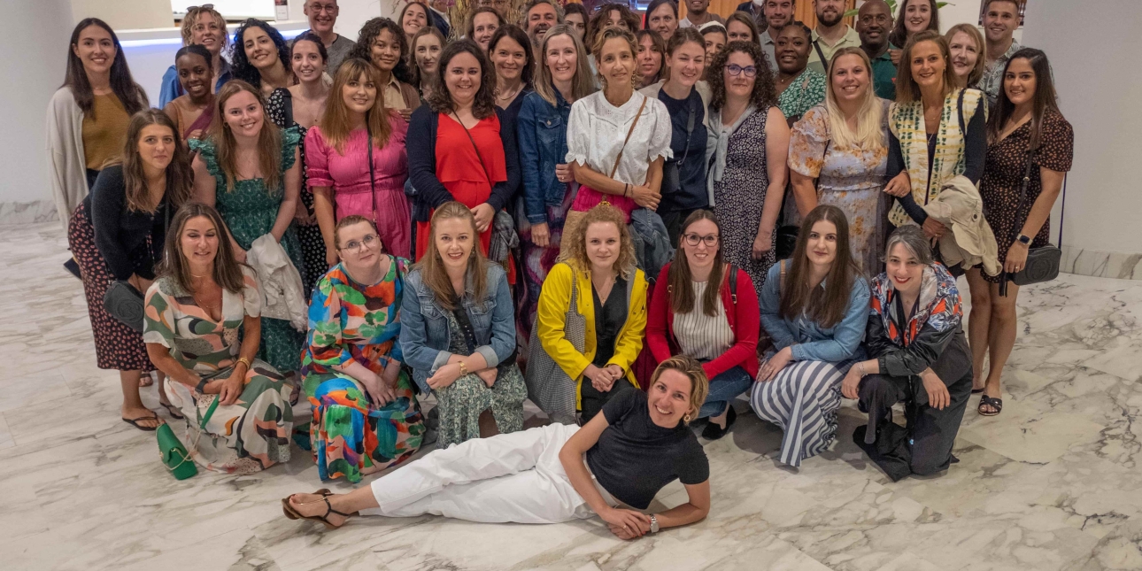 Paola Stefania Garbini and dozens of colleagues pose for a photo in Sorrento