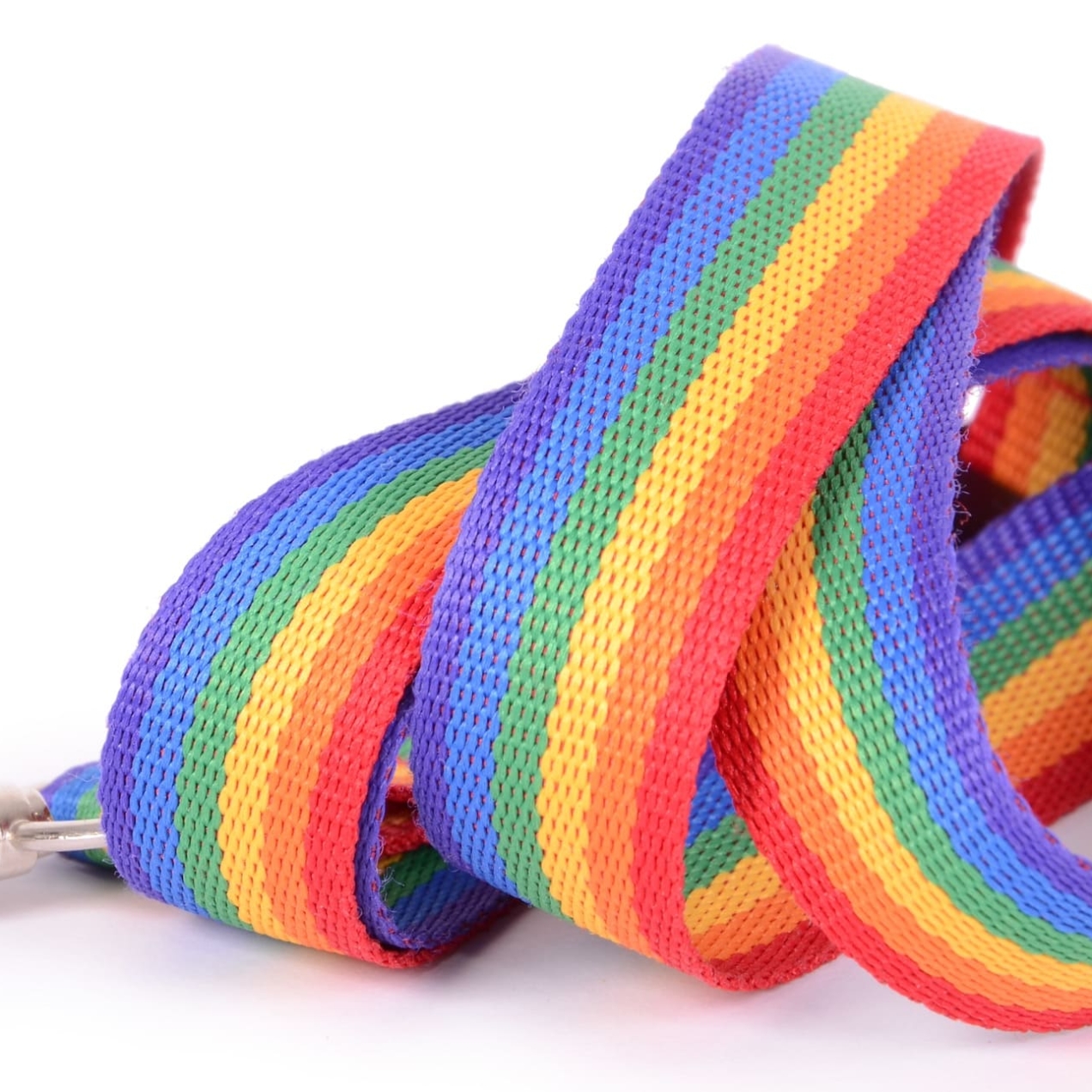 A rainbow coloured lanyard strap