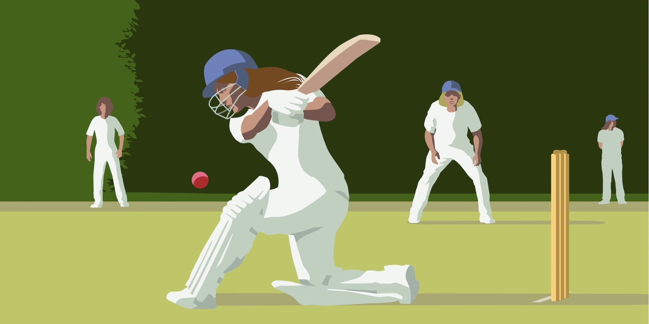 An illustration of women playing cricket