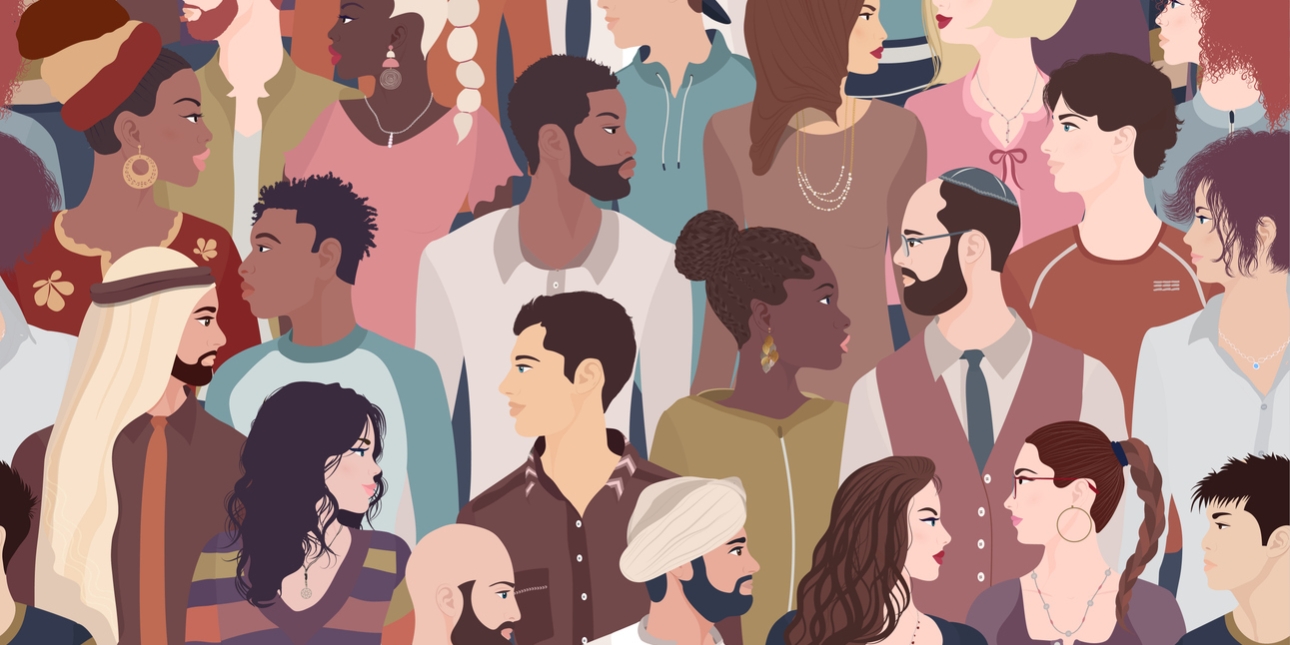 Illustration showing side profiles of people of difference genders, ethnicities, religions and cultures
