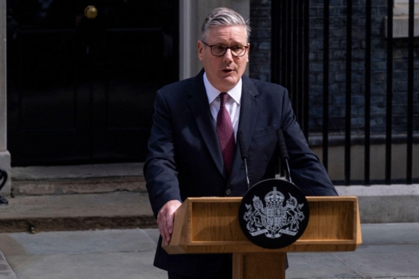 British prime minister Keir Starmer stood in front of a podium outside 10 Downing Street.