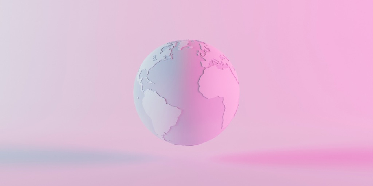 Computer generated image of a pink globe on a pink background