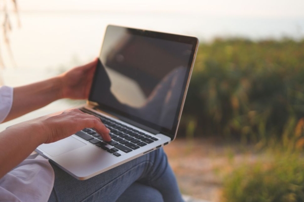 woman working on laptop