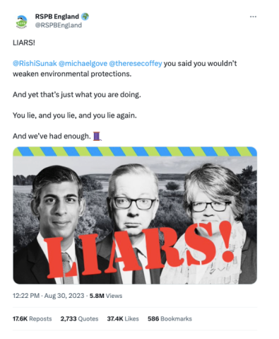 Screen shot of RSPB England's twitter post which reads: 