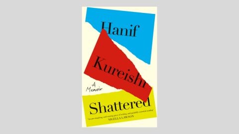 Book cover of Shattered featuring the author's first and surname and the book title on blue, red, and yellow torn strips