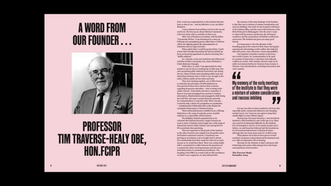 A double page spread from Influence magazine. The left hand page includes a black and white photograph of Tim Traverse-Healy.